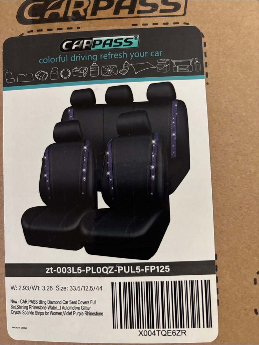 Black Car Seat Covers with Violet Accent - 5-Piece Set